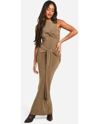 Boohoo - Ruched Twist Detail Racer Neck Maxi Dress - Lyst