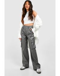 Boohoo - Faux Leather Pocket Detail Cargo Straight Trouser - Lyst