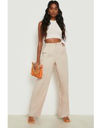 Boohoo Linen Look Mock Horn Tailored Trousers - Natural