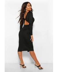 boohoo lace panelled open back midi dress