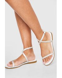 Boohoo - Embellished Crossover Flat Sandals - Lyst