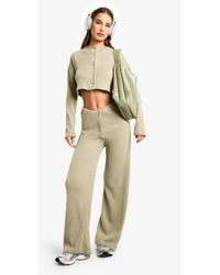 Boohoo - Brushed Chunky Rib Low Rise Tie Waist Wide Leg Trouser - Lyst