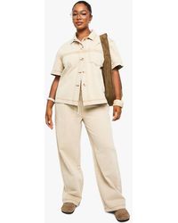 Boohoo - Plus Cotton Twill Drawstring Detail Straight Leg Jean - Lyst