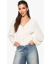 Boohoo - Plisse Button Through Blouse - Lyst