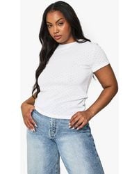 Boohoo - Plus Pointelle Short Sleeve Fitted Top - Lyst