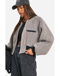 Boohoo - Contrast Rib Teddy Bomber Jacket - Lyst