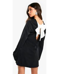 Boohoo - Petite Bow Detail Open Back Mini Dress - Lyst
