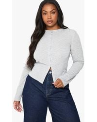 Boohoo - Plus Pointelle Long Sleeve Button Down Fitted Top - Lyst