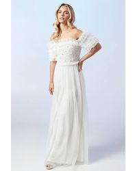 Coast - Petite Bardot Mesh And Sequin Ruffle Wedding Dress - Lyst