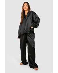 Boohoo - Satin Oversized Detail Sleeve Pyjama Set - Lyst