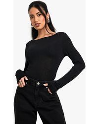 Boohoo - Textured Mesh Boat Neck Long Sleeve Top - Lyst