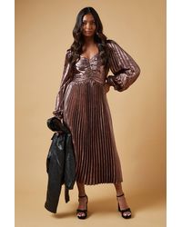 Oasis - Occasion Pleated Metallic Midi Dress - Lyst