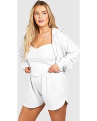 Boohoo - Plus 3 Piece Corset Top Hooded Short Tracksuit - Lyst