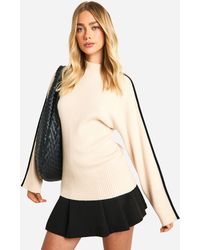 Boohoo - Knitted Blanket Stitch Detail Crew Neck Oversized Jumper - Lyst