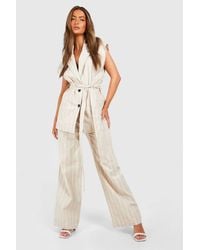 Boohoo - Tonal Stripe Linen Look Relaxed Fit Wide Leg Pants - Lyst