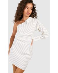 Boohoo - Stripe Asymmetric Rouched Shirt Dress - Lyst