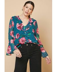 Wallis - Floral Spot Ruffle Detail Blouse - Lyst