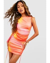Boohoo - Ombre Mesh Asymetric Rouched Mini Dress - Lyst