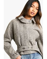 Boohoo - Boucle Wool Look Short Trench Coat - Lyst