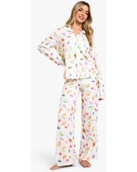 Boohoo - Mixed Fruit Print Long Sleeve Shirt & Trousers Pyjama Set - Lyst