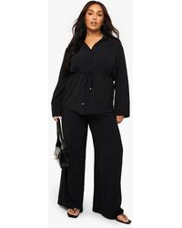 Boohoo - Plus Woven Tie Waist Shirt & Trouser Co Ord - Lyst