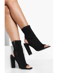 Boohoo Peep Toe Sock Boots - Black