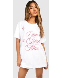 Boohoo - Oversized I Am A Rich Chest Print Cotton Tee - Lyst