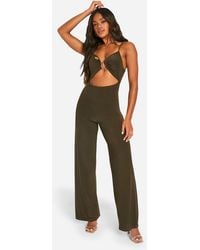 Boohoo - Slinky Ruched Front Wide Leg Jumpsuit - Lyst