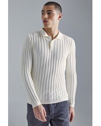 BoohooMAN - Long Sleeve Muscle Ribbed Polo - Lyst