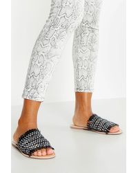 Boohoo Womens Leder-Slides mit Webstruktur - Schwarz