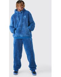 Boohoo - Tall Oversized Borg Embroidered Hooded Tracksuit - Lyst