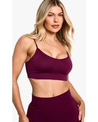Boohoo - Premium Sculpt Seamless Ribbed Detail Light Support Sports Bra - Lyst