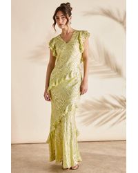 Coast - Metallic Jacquard Frill Midi Dress - Lyst