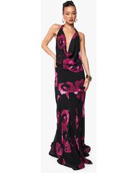 Boohoo - Tall Floral Chiffon Halterneck Cowl Maxi Dress - Lyst