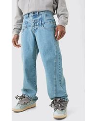 Boohoo - Baggy Rigid Double Waistband Jeans In Vintage Blue - Lyst