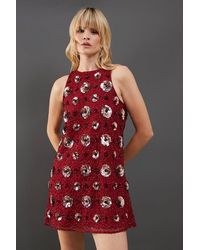 Warehouse - Premium Rose Hand Embellished Sequin Racer Mini Dress - Lyst