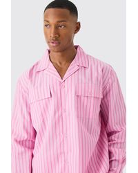 BoohooMAN - Woven Stripe Lounge Shirt - Lyst
