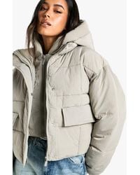 Boohoo - Hooded Textured Puffer Jacket - Lyst