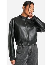 Boohoo - Collar Detail Faux Leather Bomber Jacket - Lyst