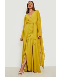 Boohoo - Chiffon Wrap Cape Sleeve Maxi Dress - Lyst