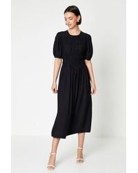 Oasis - Shirred Bodice Puff Sleeve Midi Dress - Lyst