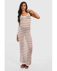 Boohoo - Tall Stripe Crochet Beach Maxi Dress - Lyst