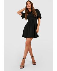 Boohoo - Puff Sleeve Ruched Skater Dress - Lyst