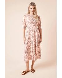 Dorothy Perkins - Animal Short Sleeve Shirred Cuff Midi Dress - Lyst