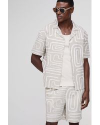BoohooMAN - Oversize Seersucker Hemd & Shorts mit abstraktem Print - Lyst