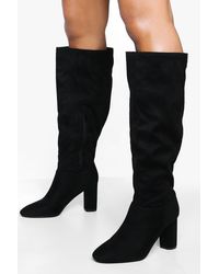 lace up block heel over the knee boots