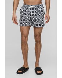Boohoo - Short Length Geo Print Swim Shorts - Lyst