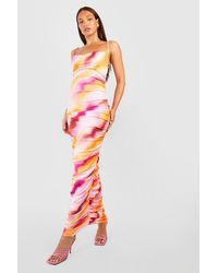 Boohoo - Tall Blurred Abstract Cowl Ruched Side Maxi Dress - Lyst