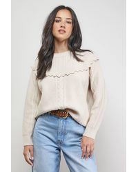 Oasis - Cable Knitted Crochet Trim Detail Sweater - Lyst