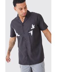 BoohooMAN - Oversized Linen Look Dove Embroidered Shirt - Lyst